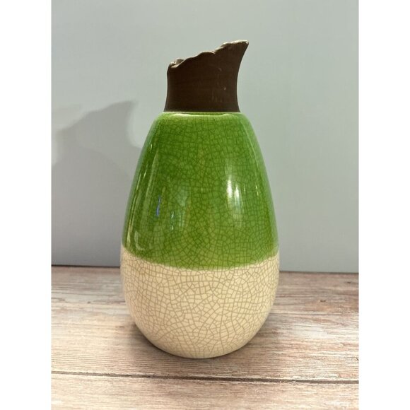 Green Distressed Ceramic Jar Crackled Glazed Free Form Design  8” - Picture 1 of 7